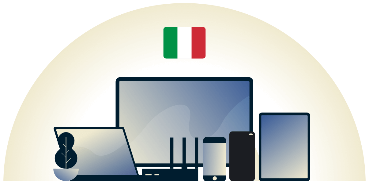 Italien VPN, der beskytter en r&aelig;kke forskellige enheder.